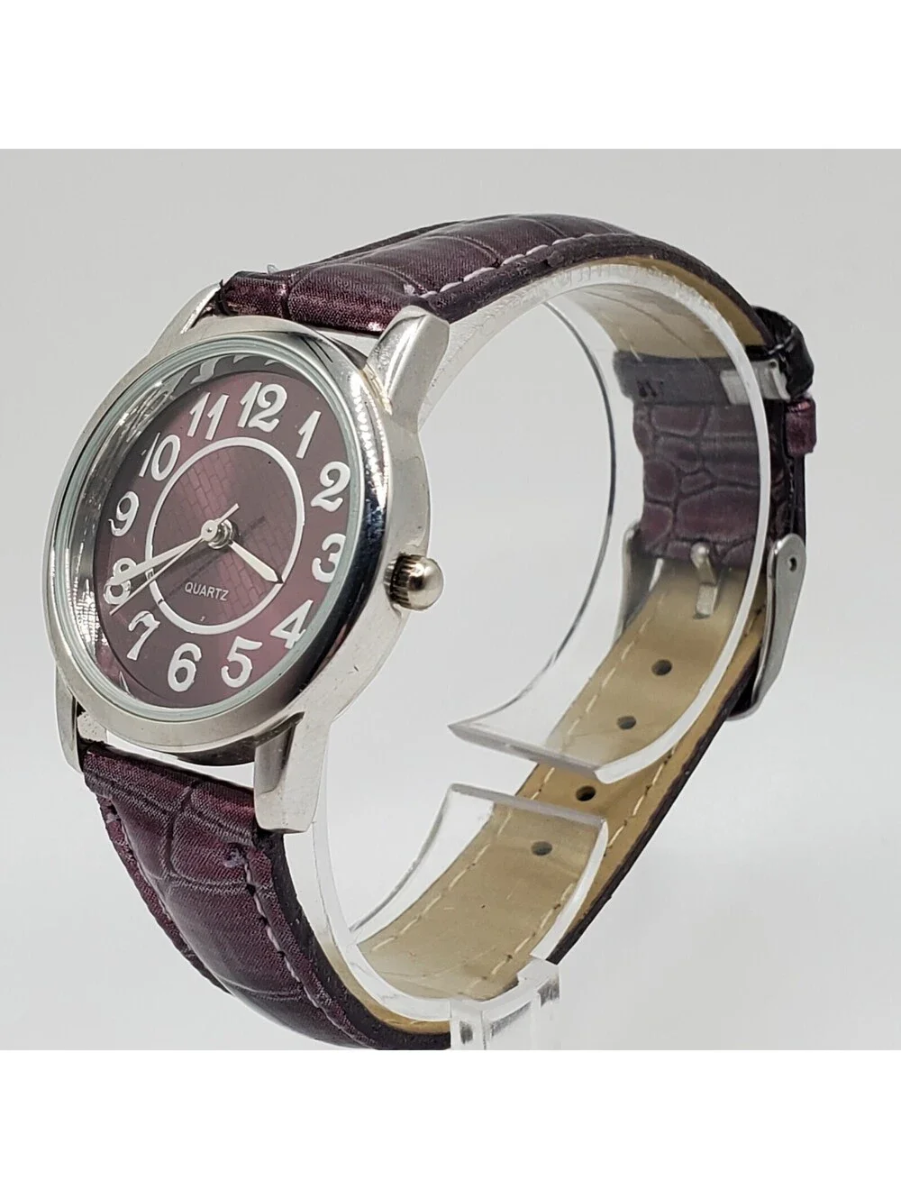 Purple Quartz Womens Watch 30mm Silver Tone Purple Band New Battery
